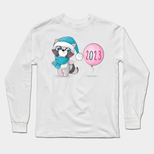 Cute animal little raccoon happy 2023 Long Sleeve T-Shirt